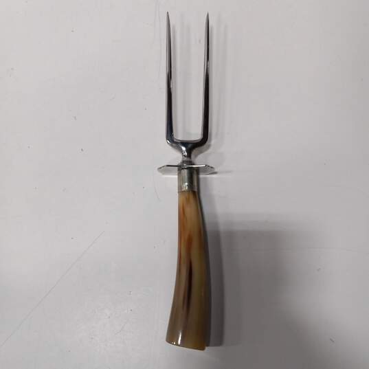 The Clement Antler Horn Carving Knife & Fork in Wooden Box image number 2