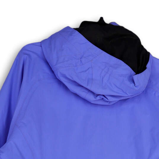 Womens Blue Hooded Long Sleeve Pockets Full-Zip Windbreaker Jacket Size L image number 4