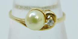 Vintage 14K Yellow Gold Pearl & CZ Ring 1.7g