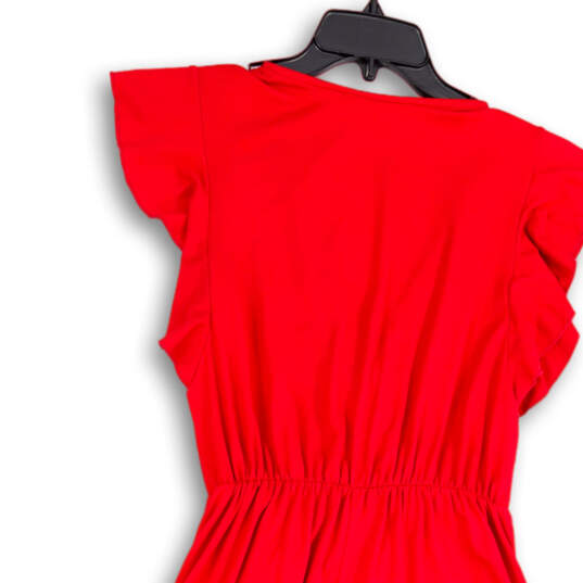 Womens Red V-Neck Cap Sleeve Tie Waist Pullover Sheath Dress Size Large image number 4