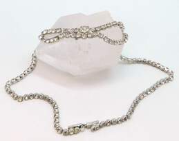Vintage Bogoff & Musi Silvertone Icy Clear & Black Rhinestones Necklace Chain Bracelet Leaf & Diamond Shape Brooches & Teardrop Fur Clip 71.3g alternative image