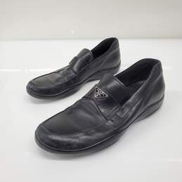 Prada Men's Black Leather Logo Plaque Loafers Size 7