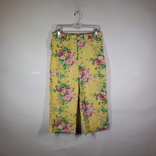 Buy the Womens Floral Regular Fit Wide Leg Flat Front Capri Pants Size 10