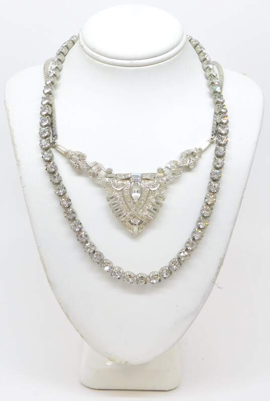VNTG Icy Rhinestone & Silver Tone Necklaces & Dress Clips 78.2g image number 2