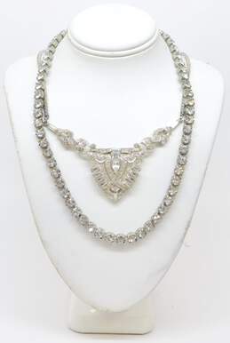 VNTG Icy Rhinestone & Silver Tone Necklaces & Dress Clips 78.2g alternative image