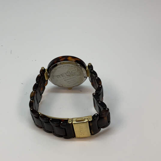 Designer Relic ZR34137 Tortoise Strap Rhinestone Dial Analog Wristwatch image number 3