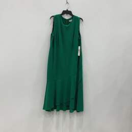 NWT Womens Green Sleeveless Knee Length Back Zip Shift Dress Size 16W
