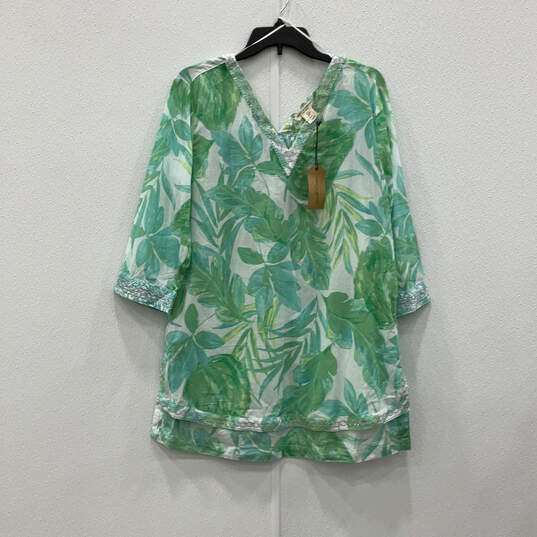 NWT Womens Green Floral Print Long Sleeve V-Neck Tunic Blouse Top Size M image number 2