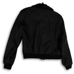 Womens Black Long Band Sleeve Pockets Collared Full-Zip Bomber Jacket Sz L alternative image