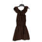 Womens Brown Ruffle Short Sleeve Scoop Neck Fit & Flare Dress Size Medium image number 1