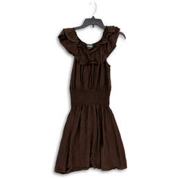 Womens Brown Ruffle Short Sleeve Scoop Neck Fit & Flare Dress Size Medium