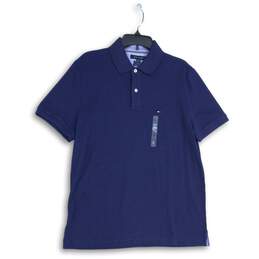 NWT Tommy Hilfiger Mens Blue Spread Collar Short Sleeve Pullover Polo Shirt Sz L