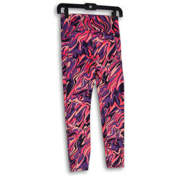 Womens Pink Purple Abstract Elastic Waist Pull-On Ankle Leggings Size Small