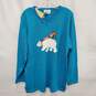 NWT VTG Quacker Factory WM's Teal Color Knitted Embroidered Polar Bear Crewneck Sweater Size L image number 1