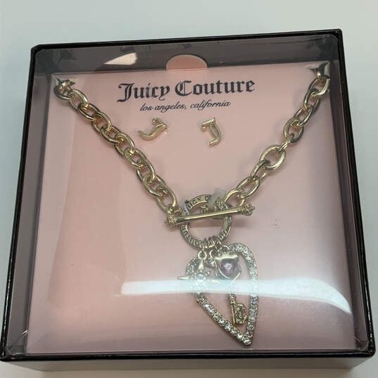 Designer Juicy Couture Gold-Tone Heart Charm Necklace & Earrings Set w/ Box image number 2
