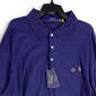 NWT Mens Blue Long Sleeve Spread Collar Side Slit Polo Shirt Size 3XLT image number 3