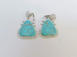 Vintage Celebrity Faux Turquoise Silver Tone Drop Clip-On Earrings
