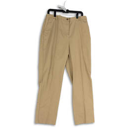 Mens Beige Flat Front Slash Pocket Straight Leg Chino Pants Size 14