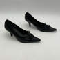 Womens Black Leather Pointed Toe Classic Slip On Kitten Pump Heels Size 6 M image number 4