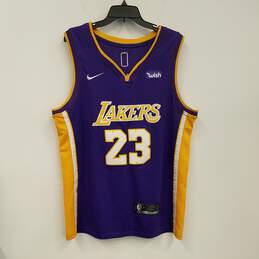 Mens Purple Yellow Los Angeles Lakers LeBron James #23 NBA Jersey Size 50