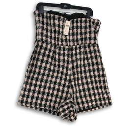 NWT Womens Multicolor Houndstooth Strapless One Piece Romper Size 12 alternative image