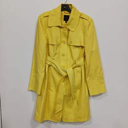 NWT Womens Yellow Button Long Sleeve Collared Belted Trench Coat Size Large