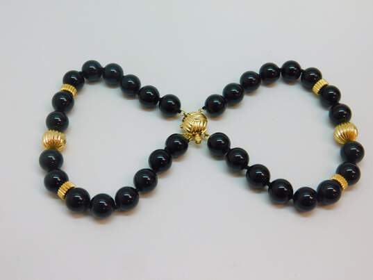 Elegant 14K Yellow Gold & Onyx Beaded Bracelet 44.5g image number 2
