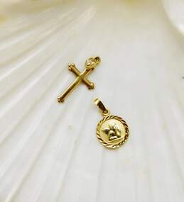 14k Yellow Gold Etched Angel & Simple Cross Pendants 1.9g