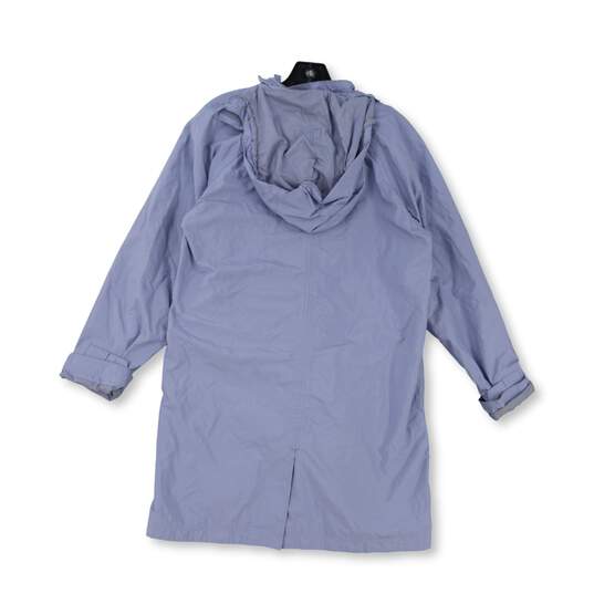 Womens Blue Long Sleeve Waterproof Hooded Full Zip Raincoat Jacket Size M image number 2