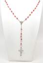 Clear & Red Aurora Borealis & Silver Tone Rosary Prayer Beads 55.1g image number 3