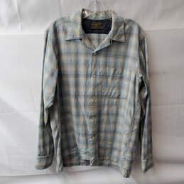Pendleton Gray Blue Long Sleeve Button Down Plaid Shirt Size M