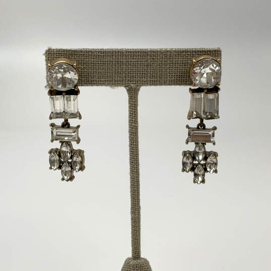 Designer J. Crew Gold-Tone Crystal Cut Stone Art Deco Dangle Earrings image number 1