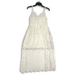 NWT Womens White Lace Spaghetti Strap Back Zip Midi A-Line Dress Size L