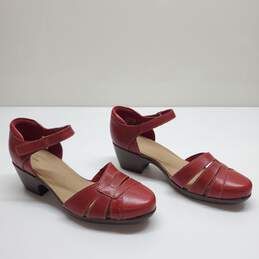 Clark Collection Emily Daisy Red Leather Women Heels Size 8.5