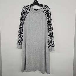 Heather Gray and Black Leopard - Sleeve Shift Dress