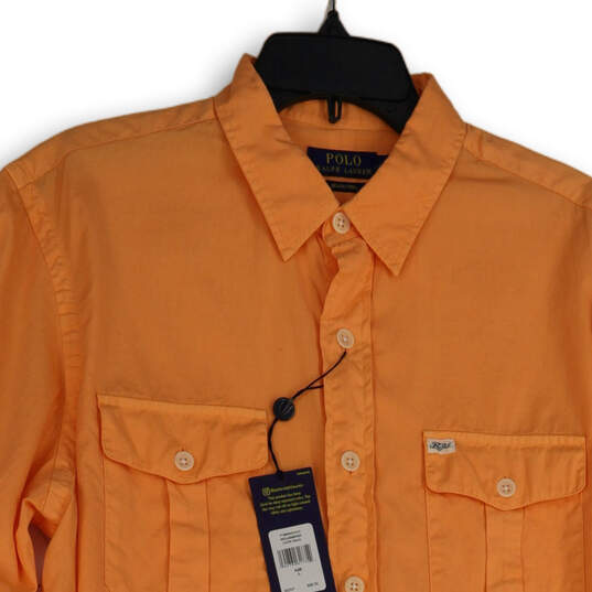 NWT Womens Orange Long Sleeve Collar Beach Twill Button-Up Shirt Size Large image number 3