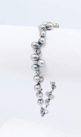 Artisan 925 Amethyst Faceted Teardrop Pendant Necklace Abalone Drop Post Earrings & Dark Pearl & Crystal Beaded Bracelet 16.8g alternative image