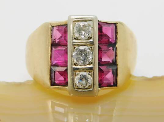 Men's Vintage 14K Yellow Gold 0.52 CTTW Diamond & Ruby Ring 10.4g image number 1