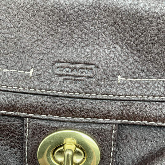 Womens Brown Leather Bottom Studs Inner Pocket Turnlock Shoulder Bag image number 4