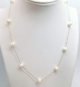 14k Yellow Gold Pearl Station Necklace 6.5g