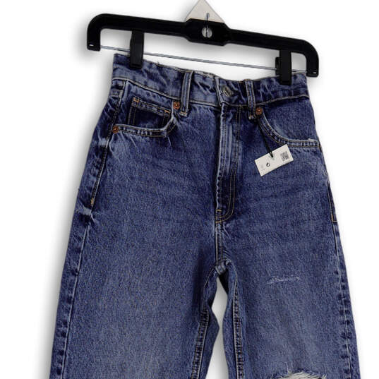 NWT Womens Blue 5-Pocket Design Denim Distressed Wide Leg Jeans Size 0 image number 3
