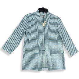 NWT Womens Blue Striped 3/4 Sleeve Open Front Cardigan Sweater Size XS