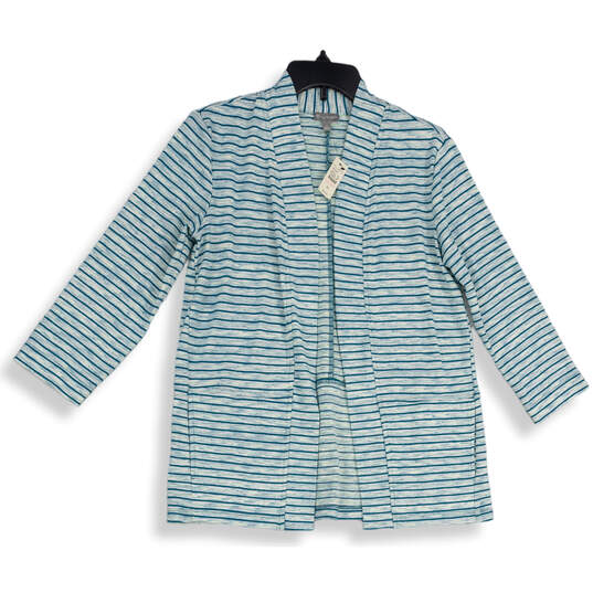 NWT Womens Blue Striped 3/4 Sleeve Open Front Cardigan Sweater Size XS image number 1