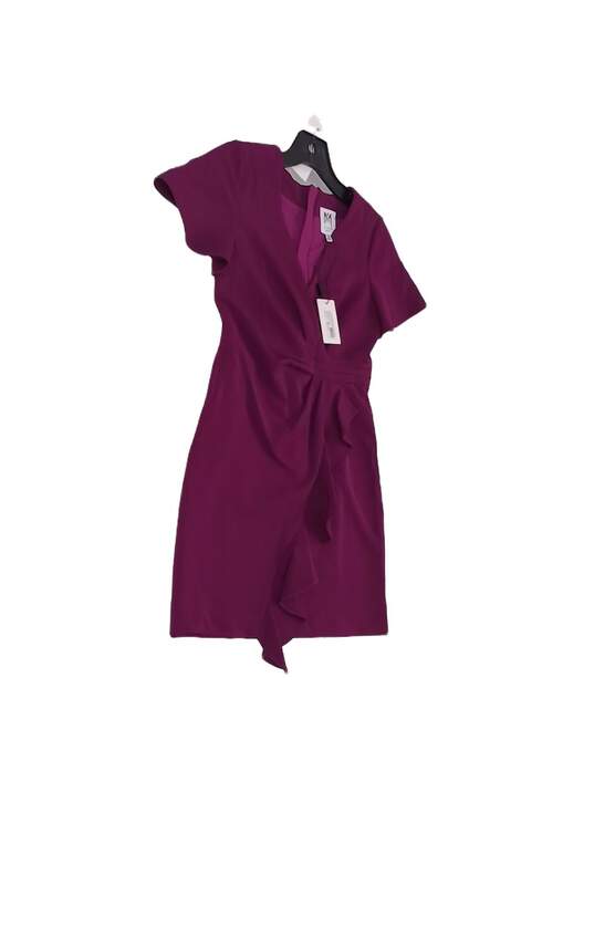 Womens Purple Short Sleeve V Neck Ruffled Mini Dress Size 10 image number 3