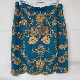 Anthropologie Baraschi Floral Blue Gold Skirt Women's 8
