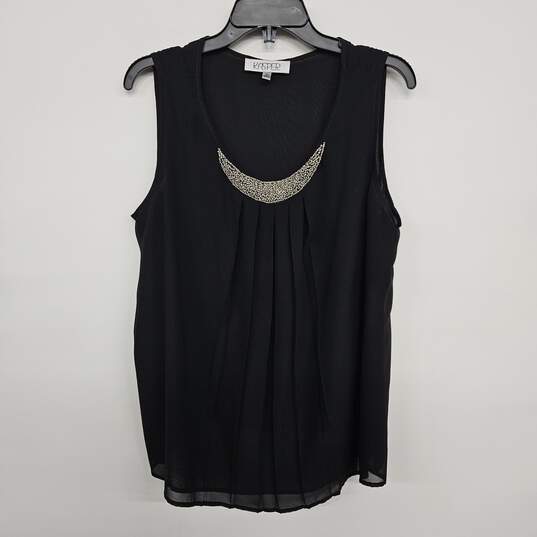 Black Embellished Neckline Sleeveless Blouse image number 1