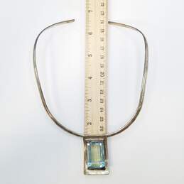 Sterling Silver Light Blue Glass Pendant Flat Choker 35.7g alternative image