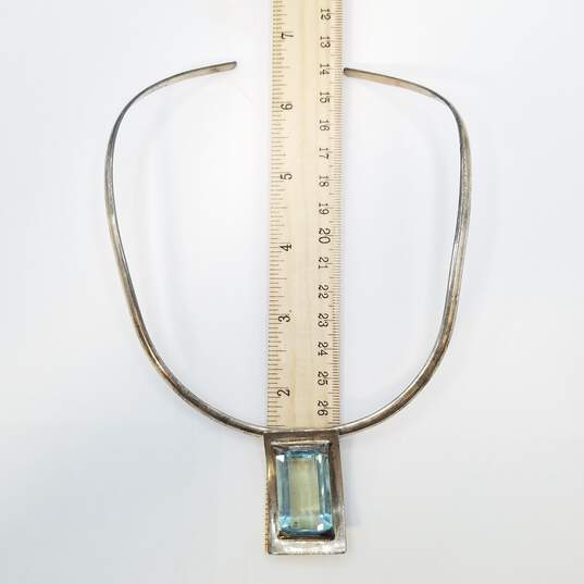 Sterling Silver Light Blue Glass Pendant Flat Choker 35.7g image number 2