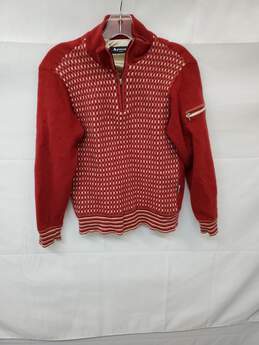 VTG Mn Aquascutum Golf Checked Red Wool Silk Quarter Zip Pullover Sweater Sz SM