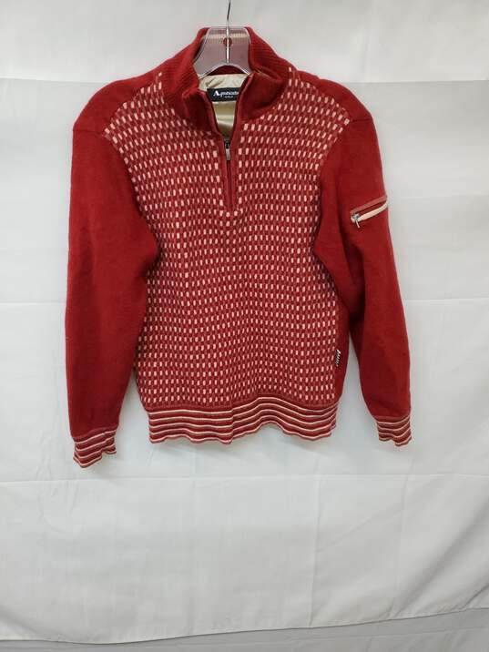 VTG Mn Aquascutum Golf Checked Red Wool Silk Quarter Zip Pullover Sweater Sz SM image number 1